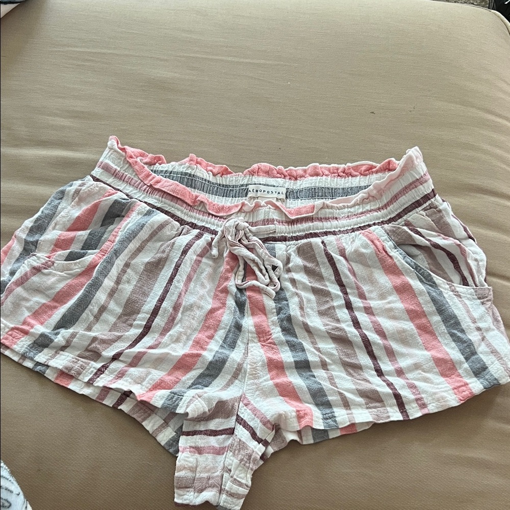 Aeropostale Pink and Gray Striped Women Shorts